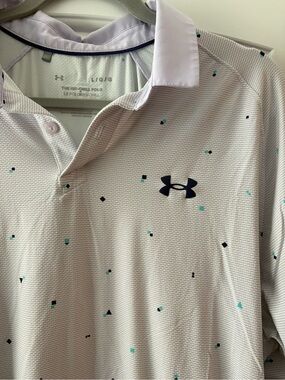 Under Armour Men’s Large Iso Chill Polo White w/ Blue EUC